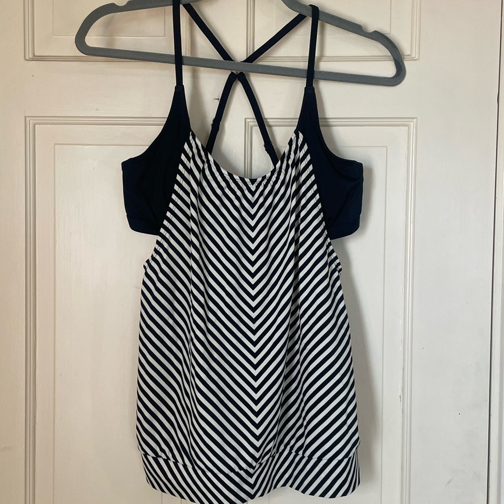 ATHLETA 34 B/C Slash Stripe Blousy Tankini SWIM Top Black White Striped Suit - Picture 4 of 7